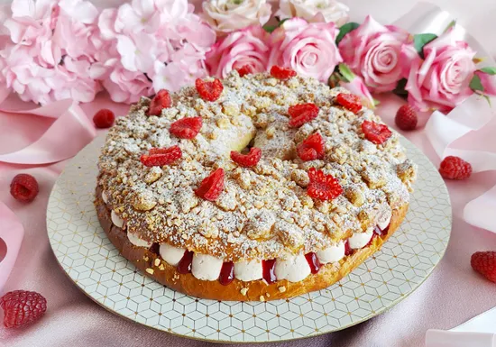 Raspberry almond ruby chocolate king's crown cake