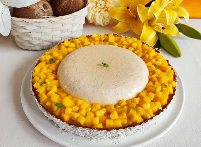 Tarta de coco y mango