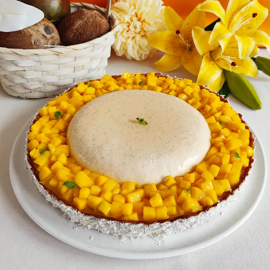 Tarta de coco y mango