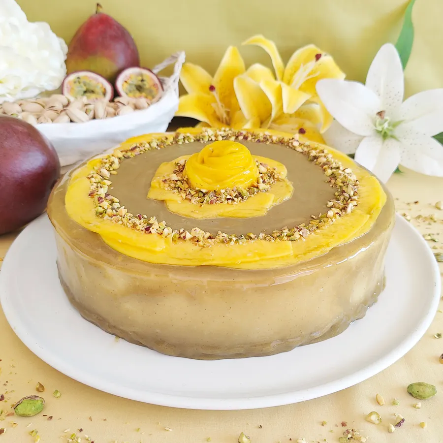 Pistachio mango entremet
