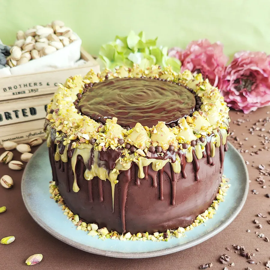 Tarta de pistacho y chocolate