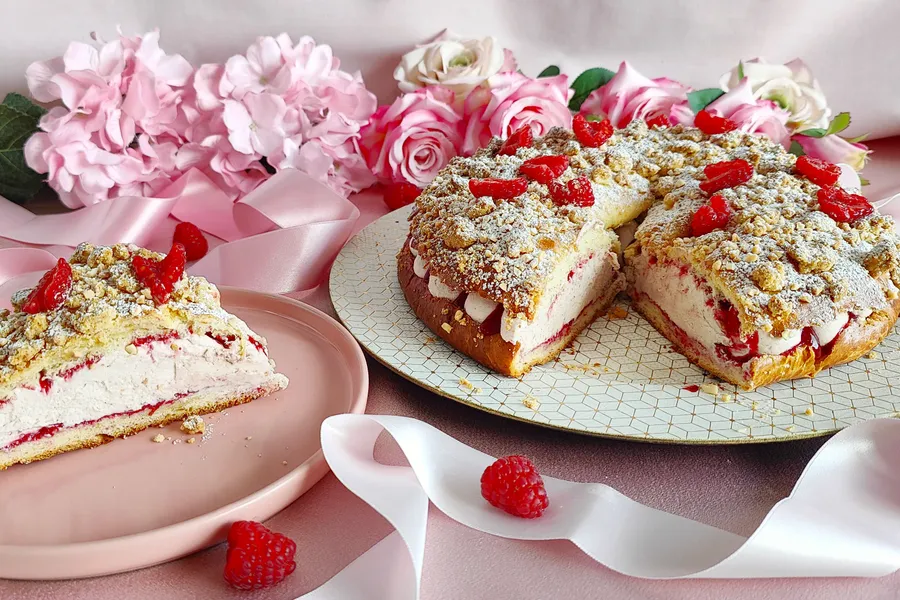 Raspberry almond ruby chocolate king's crown cake