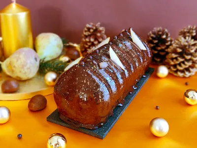 Chocolate chestnut pear yule log