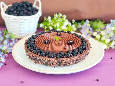 Blackberry sesame chocolate tart