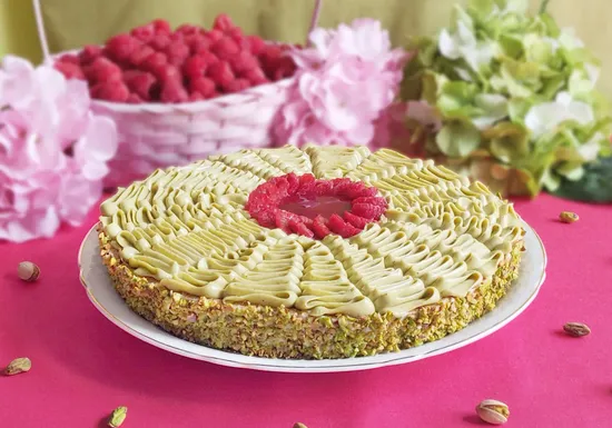Raspberry pistachio tart